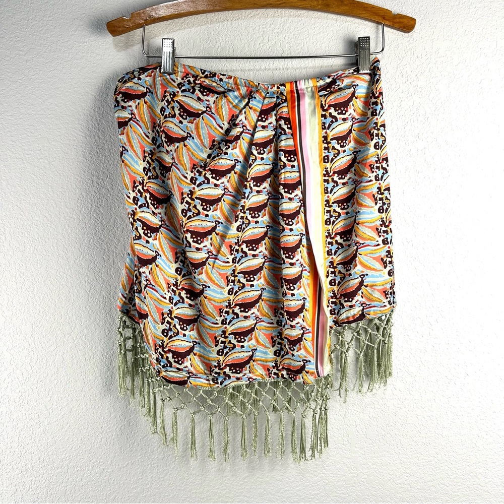 Anthropologie Multicolor Patterned Top with Fringe